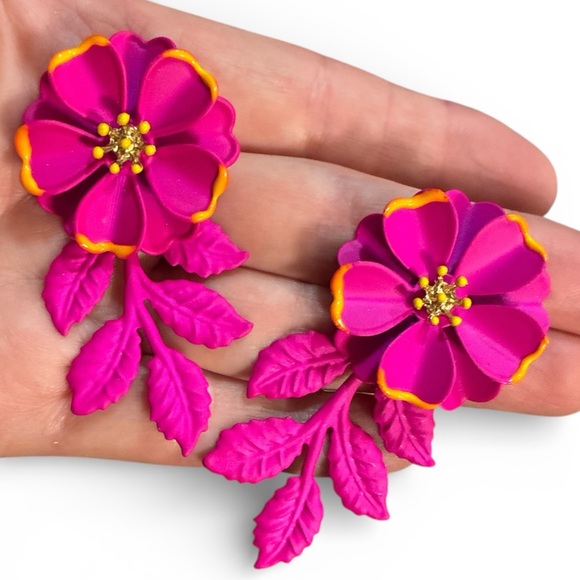 Rose Red Floral Earrings - Picture 2 of 5